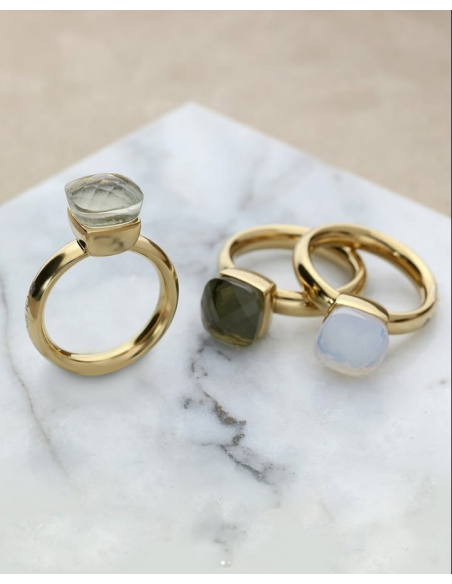 Bague Firenze De Qudo En Acier Jaune Et Son Cristal Kaki