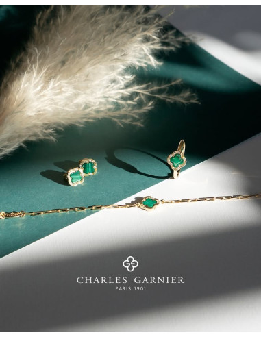 Bracelet Légende Trèfle En Argent Doré CHARLES GARNIER Malachite