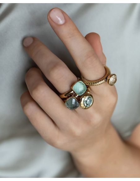 Bague Firenze De Qudo En Acier Jaune Et Son Cristal AZURE