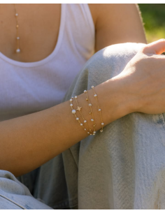 Bracelet Argent Doré Etoile Et Perles Naturelles Blanches 2
