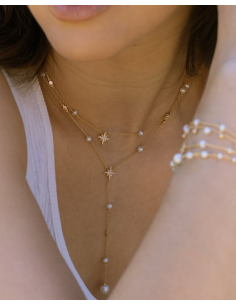 Collier argent doré étoile et perles naturelles blanches... 2