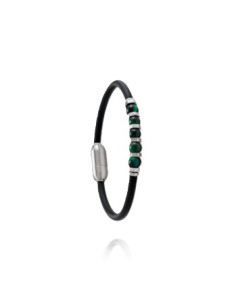 Bracelet Daryl Acier Et Caoutchouc Et Oeil De Tigre Vert De Jourdan
