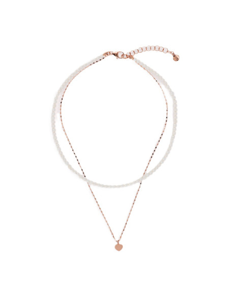 Collier Multibrins BRONZALLURE Cœur Et Perles D'eau Douce blanches Ø 3/4 mm