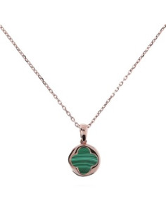 Collier Trèfle Bronzallure En Or Rose Et Malachite