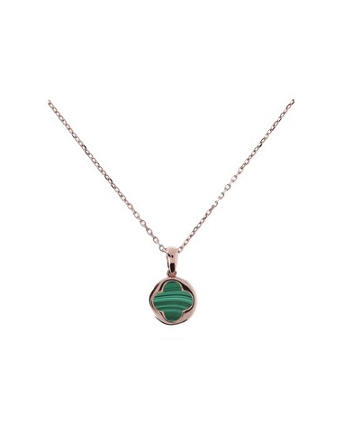 Collier Trèfle Bronzallure En Or Rose Et Malachite