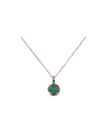 Collier Trèfle Bronzallure En Or Rose Et Malachite