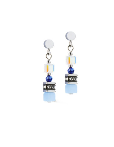 Boucles D'oreilles Mini Cube Coeur De Lion Bleu