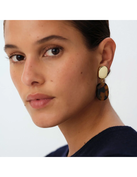 Boucles D'Oreilles Clips Turenne AGATHA Ecaille Doré 02380752-173