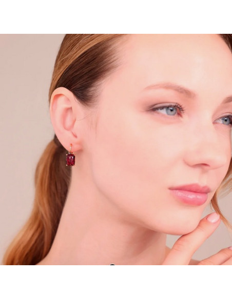 Boucles D'Oreilles Dormeuses BRONZALLURE Avec Prisme Baguette Rouge