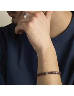 JH300059B_Bracelet_Homme_ MILO _ Jourdan _Tressé Noir-Brun _ Vis Or 2