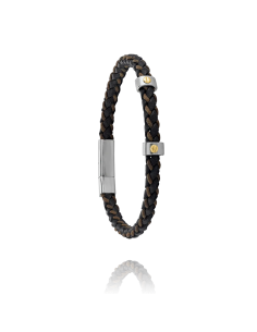 JH300059B_Bracelet_Homme_ MILO _ Jourdan _Tressé Noir-Brun _ Vis Or