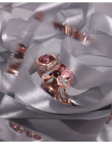 Bague Trilogie BRONZALLURE en Pierre Prisma Mosaïque Rose