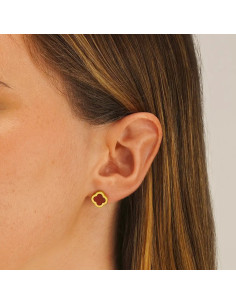 Boucles D'oreilles Plaqué Or Et Agate Rouge Charles Garnier 2