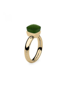 Bague Firenze De Qudo En Acier Jaune Et Son Cristal Olive