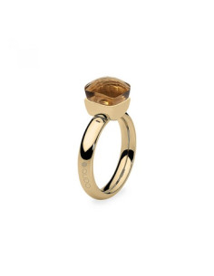 Bague Firenze De Qudo En Acier Jaune Et Son Cristal Topaze Fumée