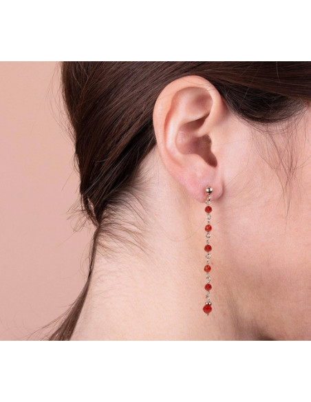 Boucles D'oreilles Pendantes Bronzallure En Agate Rouge