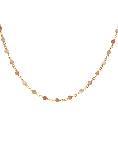 Collier Argent Doré Et Pierres Naturelles Quartz Rose Fraise