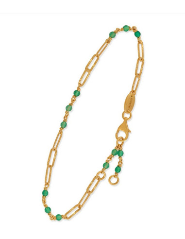 Bracelet Argent Doré Et Pierres Naturelles Onyx Vert