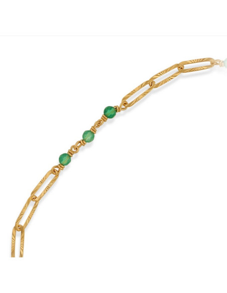 Bracelet Argent Doré Et Pierres Naturelles Onyx Vert