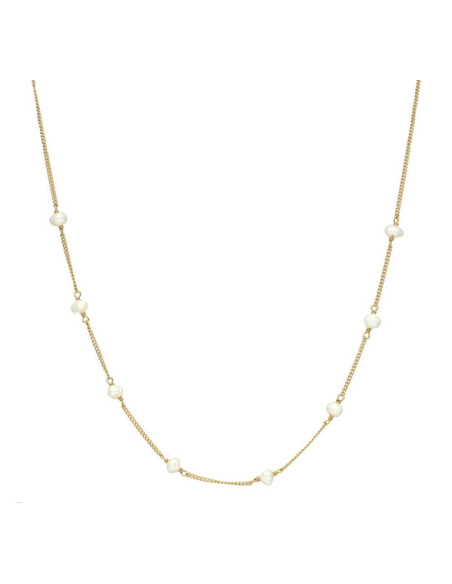Collier Argent Doré Et Perles Naturelles Blanches