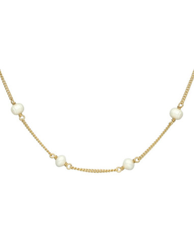 Collier Argent Doré Et Perles Naturelles Blanches