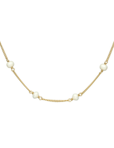 Collier Argent Doré Et Perles Naturelles Blanches