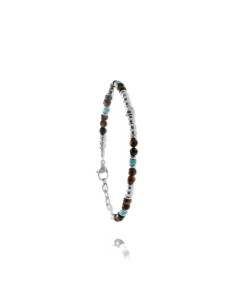 Bracelet Azor De Jourdan En Oeil De Tigre, Turquoise Et Acier