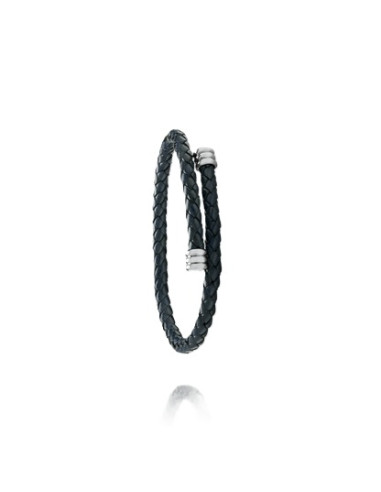 Bracelet Spirel De Jourdan En Cuir Bleu Et Acier