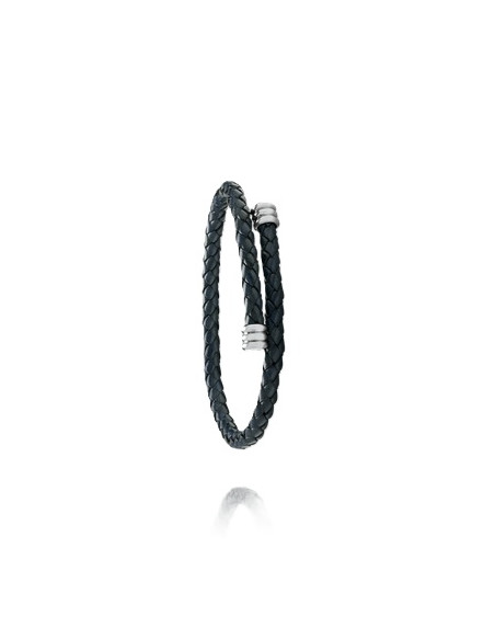 Bracelet Spirel De Jourdan En Cuir Bleu Et Acier