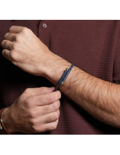 Bracelet Spirel De Jourdan En Cuir Bleu Et Acier 2