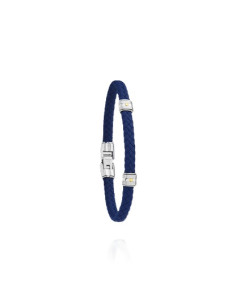 Bracelet Tressé Hudson De Jourdan En Cuir Synthétique Bleu Et Vis Or
