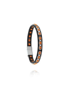 Bracelet Mael De Jourdan En Cuir Brun Et Cordelette Orange