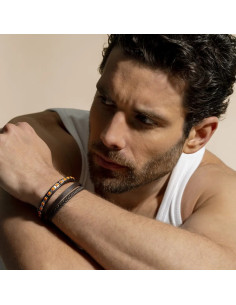 Bracelet Mael De Jourdan En Cuir Brun Et Cordelette Orange 2