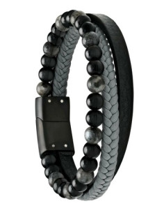 Bracelet Triple Rang Hercule De Jourdan En Quartz Gris Et Onyx