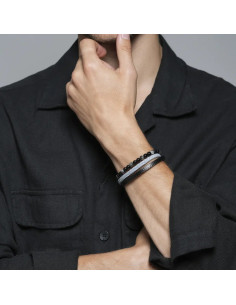 Bracelet Triple Rang Hercule De Jourdan En Quartz Gris Et Onyx 2