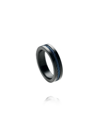 Bague Titan De Jourdan En Acier Et Câble Bleu