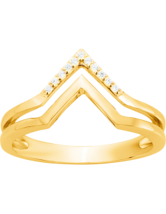 Bague double V En Plaqué Or Et Oxydes Blancs