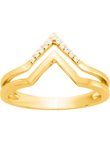 Bague double V En Plaqué Or Et Oxydes Blancs