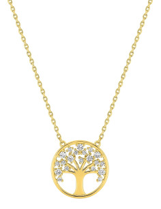 Collier Arbre De Vie Fixe En Plaqué Or Et Oxydes Blancs