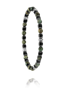 Bracelet Ebene De Jourdan En Agate Noire, Turquoise Et Hématite