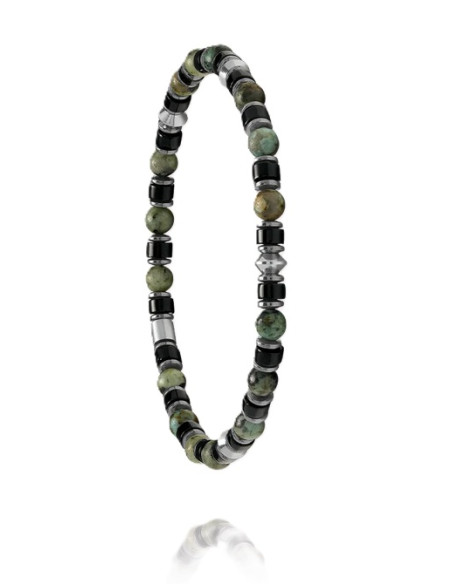 Bracelet Ebene De Jourdan En Agate Noire, Turquoise Et Hématite