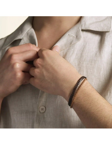 Bracelet Argon De Jourdan En Acier Et Cuir