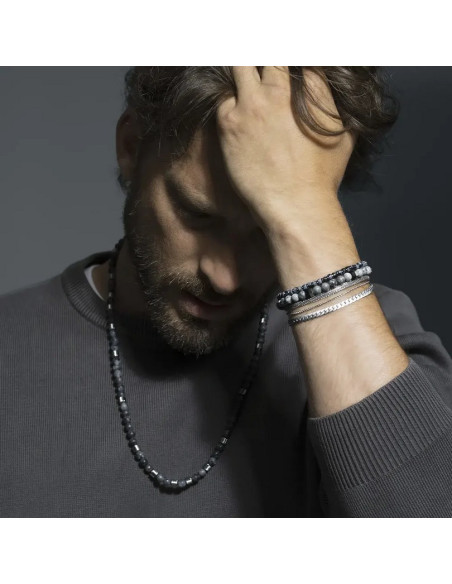 Bracelet Halo En Perles Plates De Jourdan En Obsidienne Neigeuse