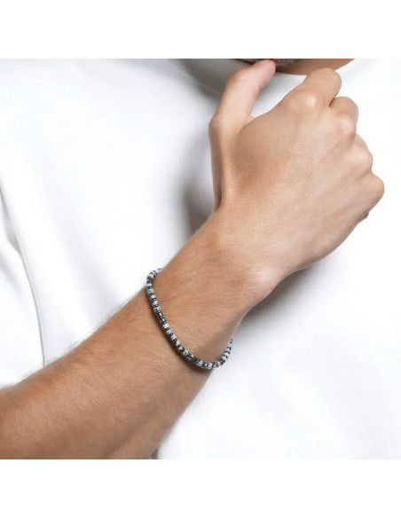 Bracelet Halo En Perles Plates De Jourdan En Obsidienne Neigeuse