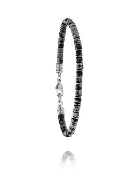 Bracelet Halo En Perles Plates De Jourdan En Obsidienne Neigeuse