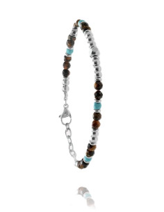 Bracelet Azor De Jourdan En Oeil De Tigre, Turquoise Et Acier