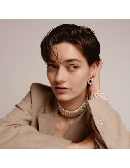 Boucles d'Oreilles Créoles Ti Sento Bicolore Et Perle