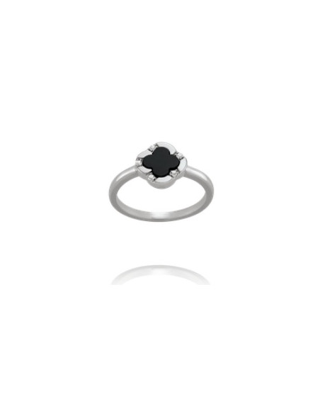 Bague Trèfle Noir CHARLES GARNIER En Argent Et Agate Noire
