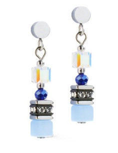 Boucles D'oreilles Mini Cube Coeur De Lion Bleu
