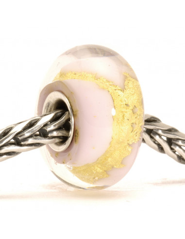 Perle Trollbeads verre rosé et or